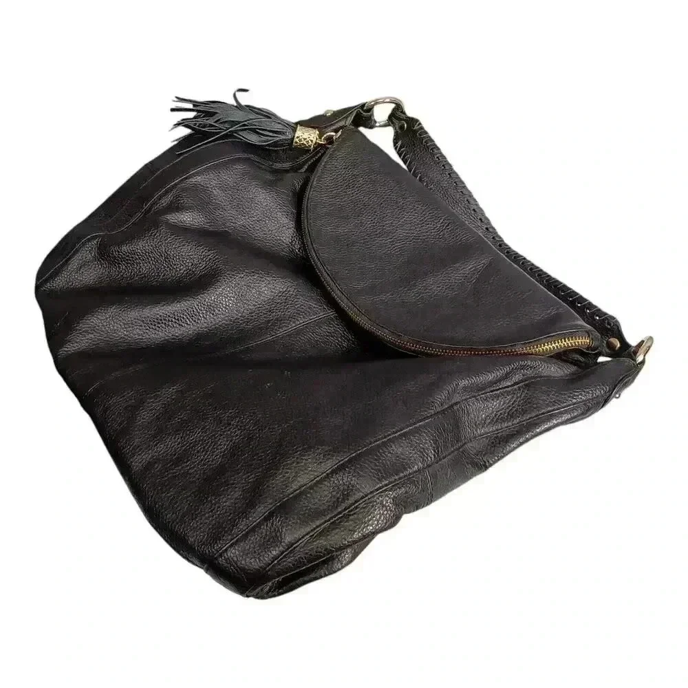 Onna Ehrlich Rachel Hobo Purse Black Leather Tassel Large
